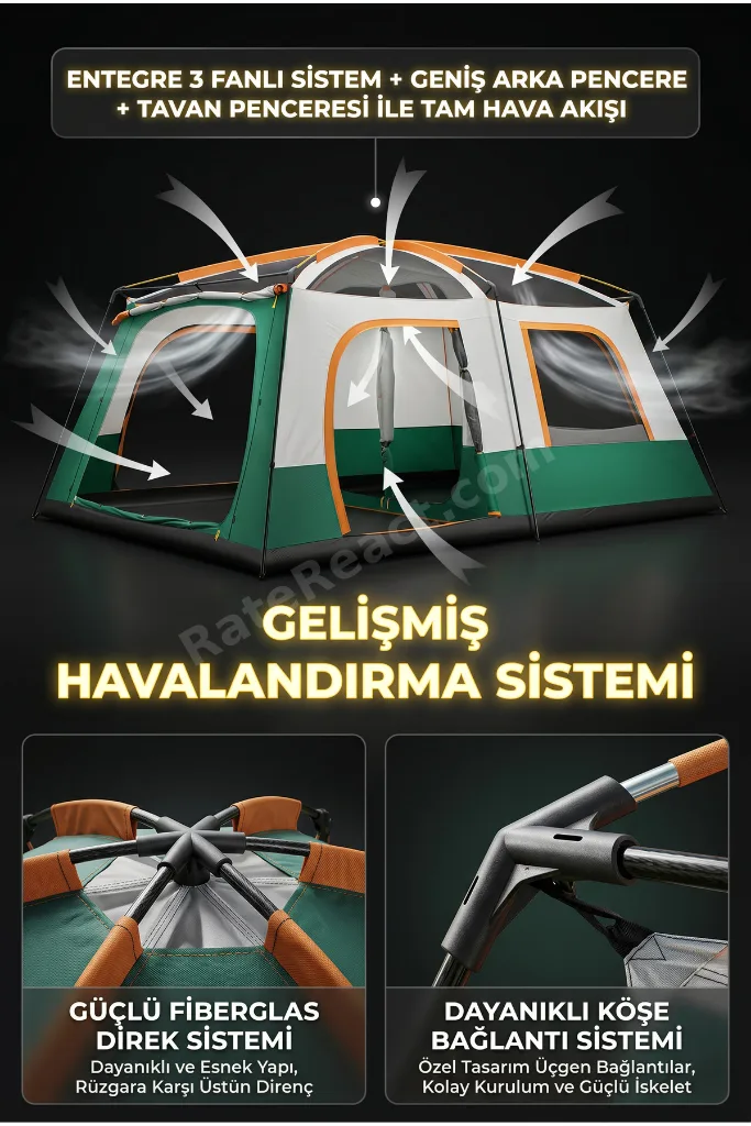 2 Odalı 10 Kişilik Geniş Kamp Çadırı