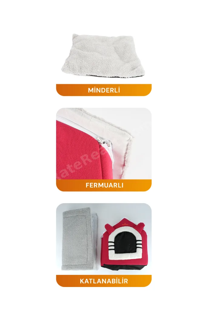 Peluş Kedi Ve Küçük Irk Köpek Evi, Minderli