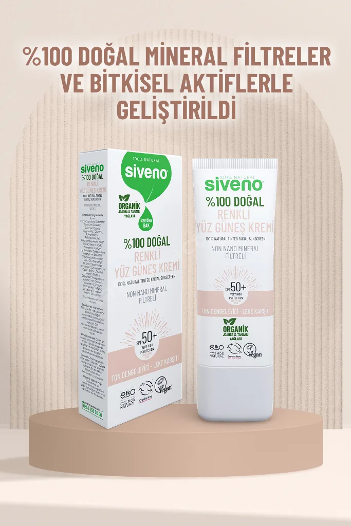%100 Doğal Yüz Güneş Kremi Renkli Ton Eşitleyici Leke Karşıtı SPF 50+ UVA UVB 30 ml