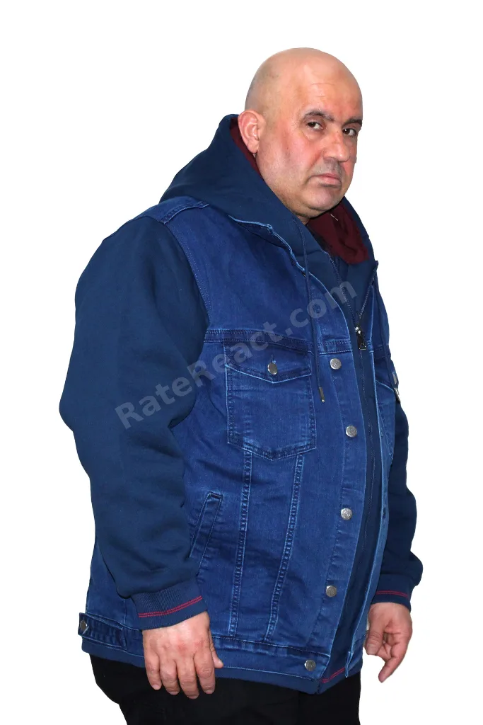 Erkek Büyük Beden Kapüşonlu Kot Mont