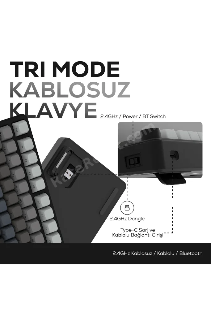 HK255 Membrane LCD RGB Kablosuz/Bluetooth Siyah Gradyan %75 Türkçe Gaming Klavye