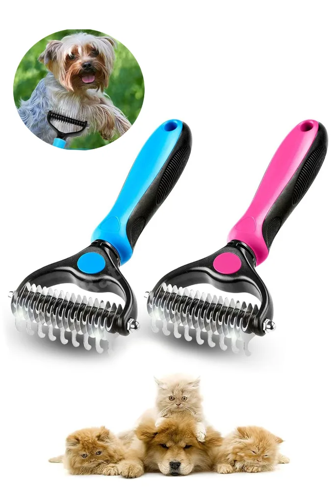 Plastik Saplı Ergonomik Metal Uçlu Kedi Köpek Kıtık Tüy Topak Açıcı Tarak Tüy Bakım Tarağı 1 Adet
