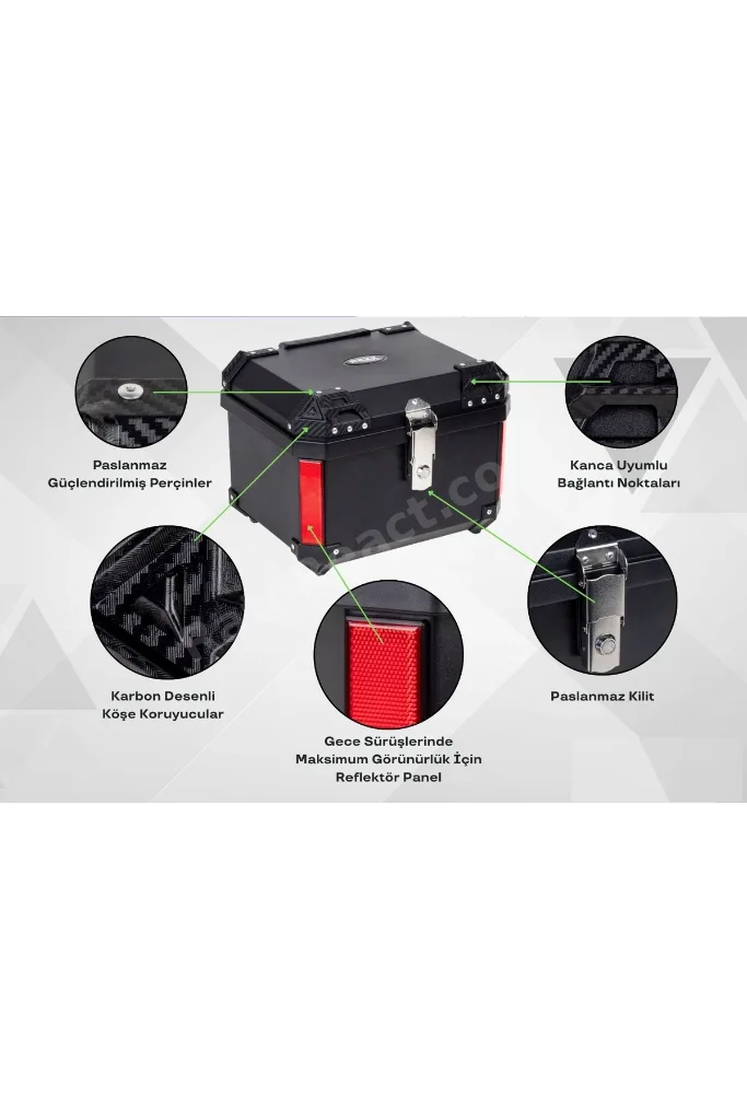 Rexx Topcase Premium 60 Litre ABS Motosiklet Çantası kırılmaz karbon siyah renk