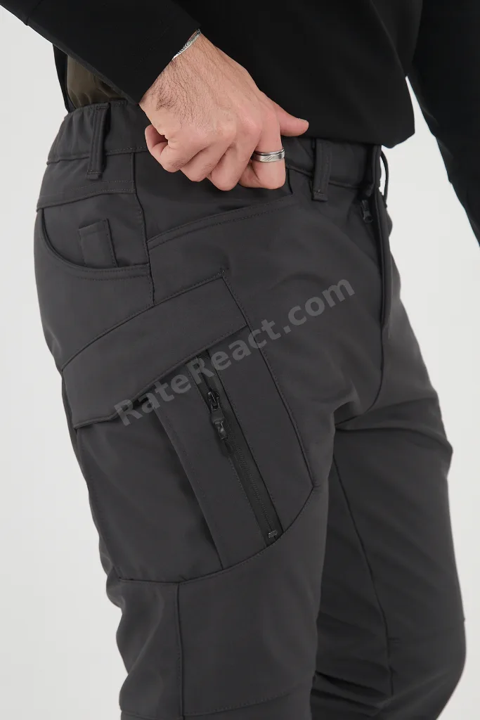 Camp594 Outdoor Softshell Su Ve Rüzgara Dayanıklı Içi Polarlı Kışlık Erkek Antrasit Taktik Pantolon