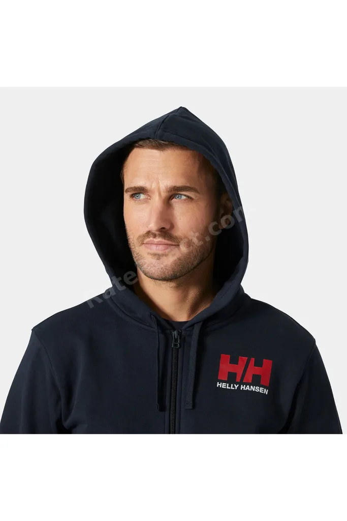 HH Logo Tam Fermuarlı Erkek Kapüşonlu Swetshirt