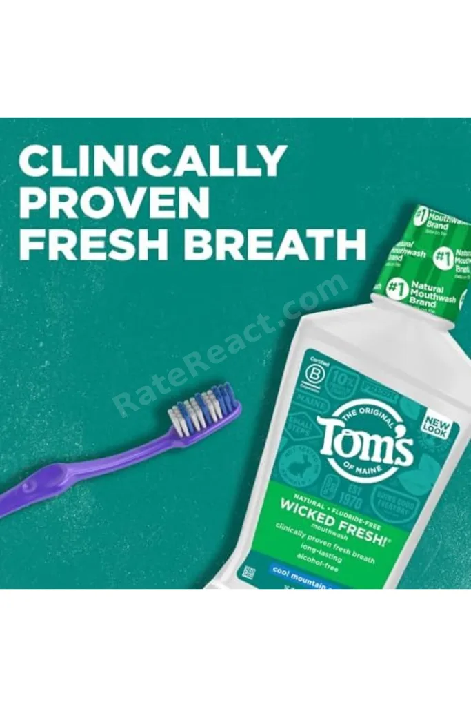 TTKTEKNOLOJİ Tom's of Maine Doğal Wicked Fresh Alkolsüz Gargara, Serin Dağ Nane Yeşili, 16 oz. (Amba