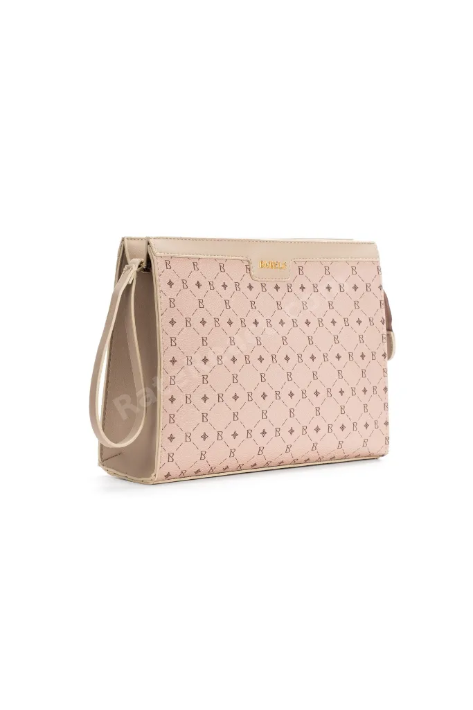 Kadın Bej Monogram Portföy Kulplu Clutch Çanta