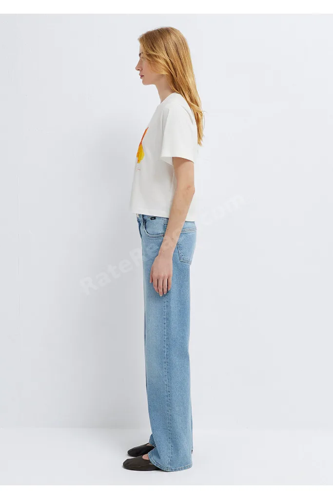 Çiçek Baskılı Ekru Tişört Regular Fit / Normal Kesim 1614150-70057