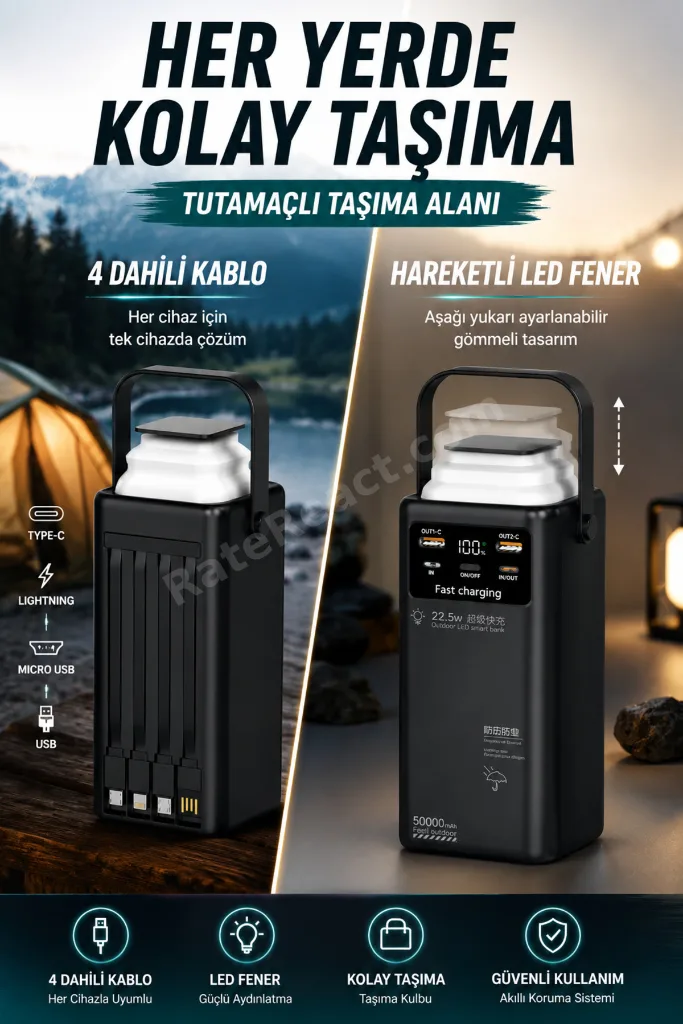 90.000 Mah 22,5W PD Hızlı Kablolu Kamp Lambası Outdoor Serisi Powerbank Fast Led Lamba