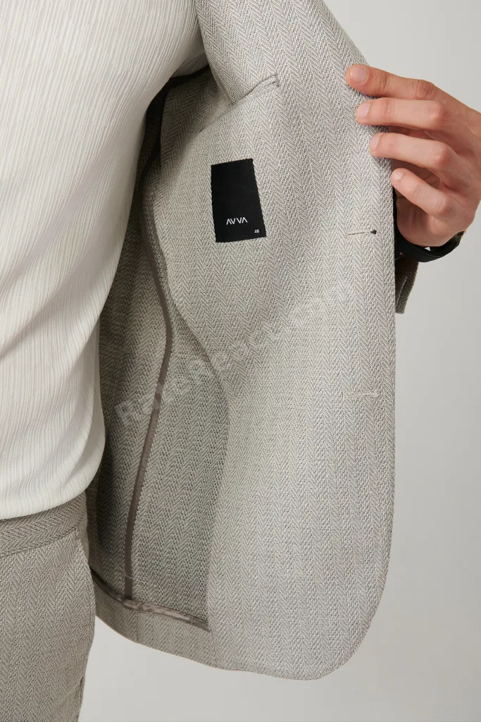 Erkek Gri Astarsız Keten Karışımlı Lightweight Comfort Slim Fit Ceket A41Y4029