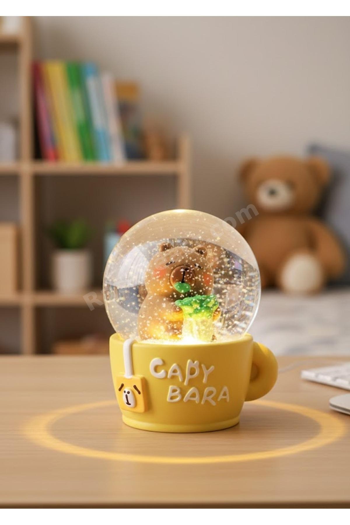 Sevimli Capybara Figürlü Kupa Bardak Temalı Kar Küresi Koleksiyonu Vip Çok Renkli Led Aydınlatma
