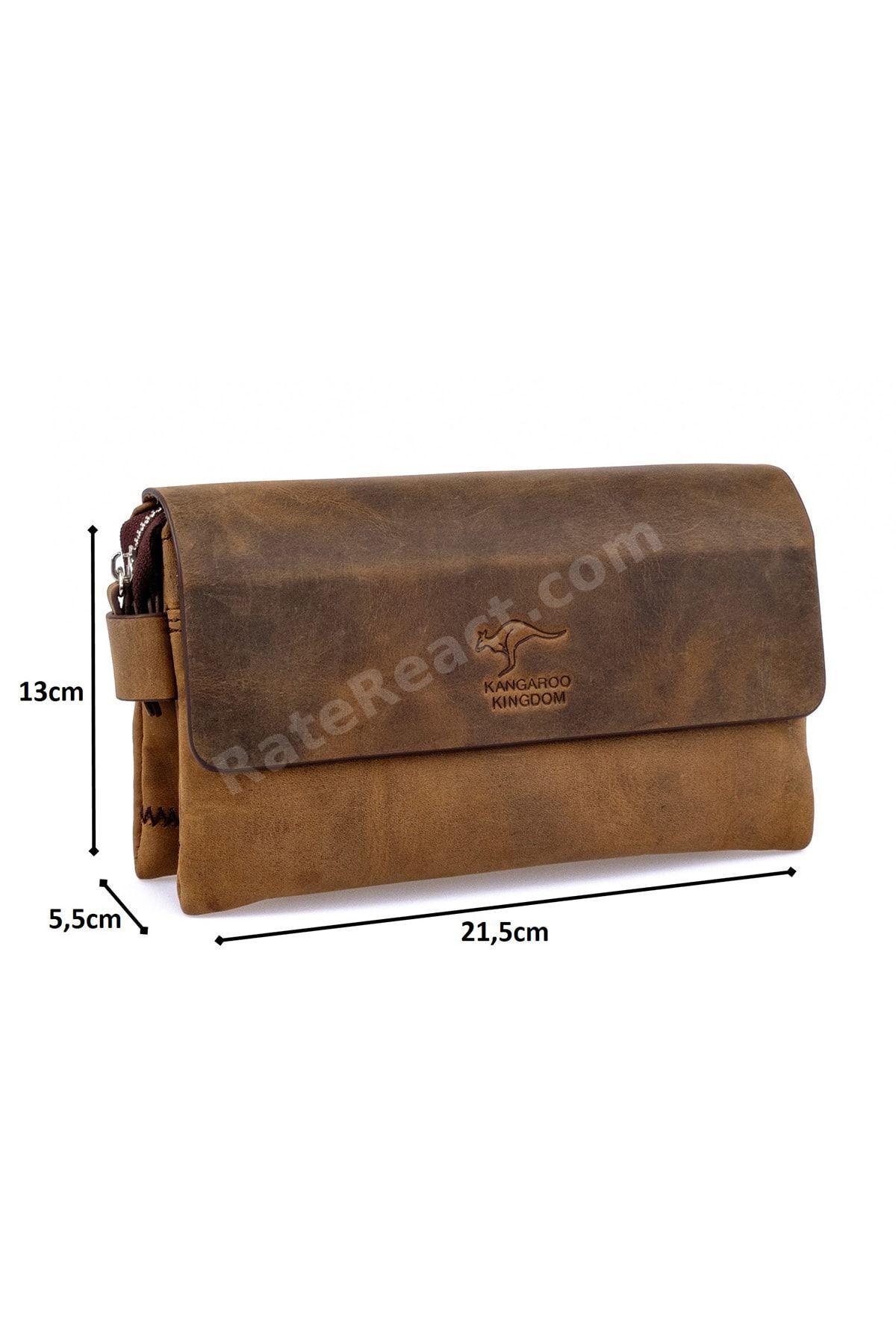 Erkek Portföy El Çantası Clutch Koyu Camel Hakiki Dana Deri Crazy Horse 9288-zkc