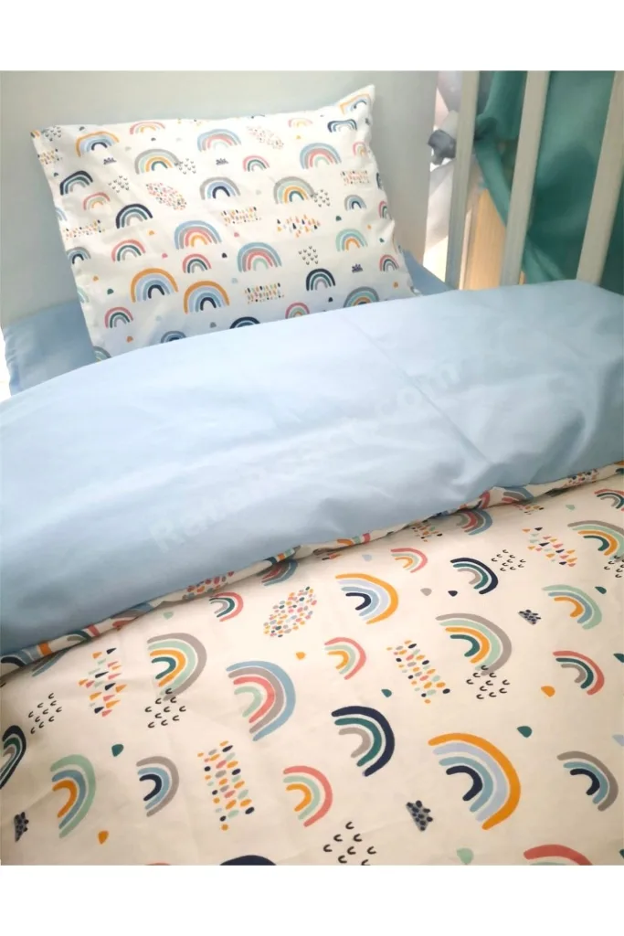 Bebek Çocuk Nevresim Takımı 70x110 Park Beşik Için Gökkuşağı Mavi