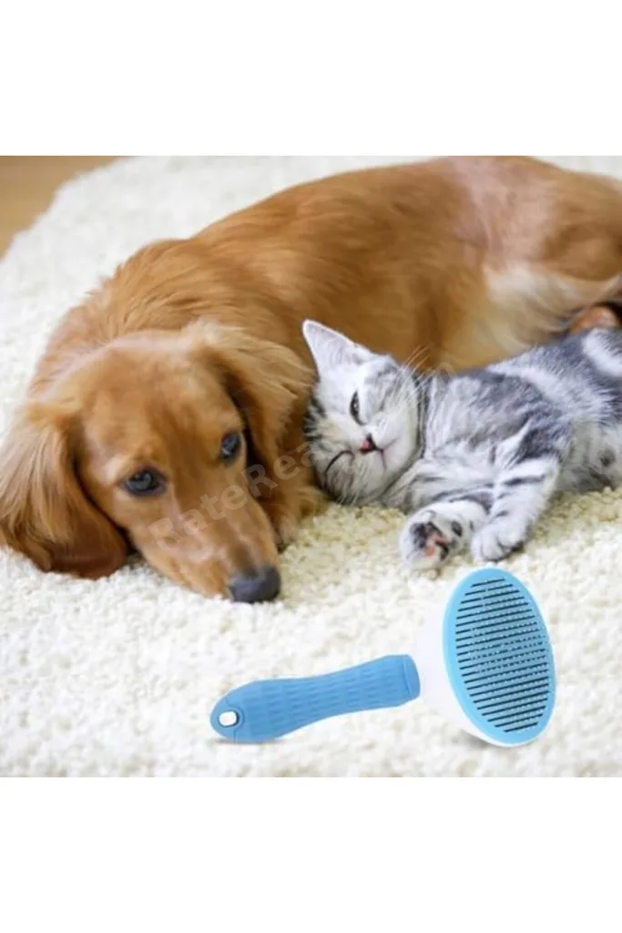 TTKTEKNOLOJİ Kendini Temizleyen Kedi ve Köpek Tüy Toplayıcı Tarak - Otomatik Tuşlu, Masaj Etkili Evc