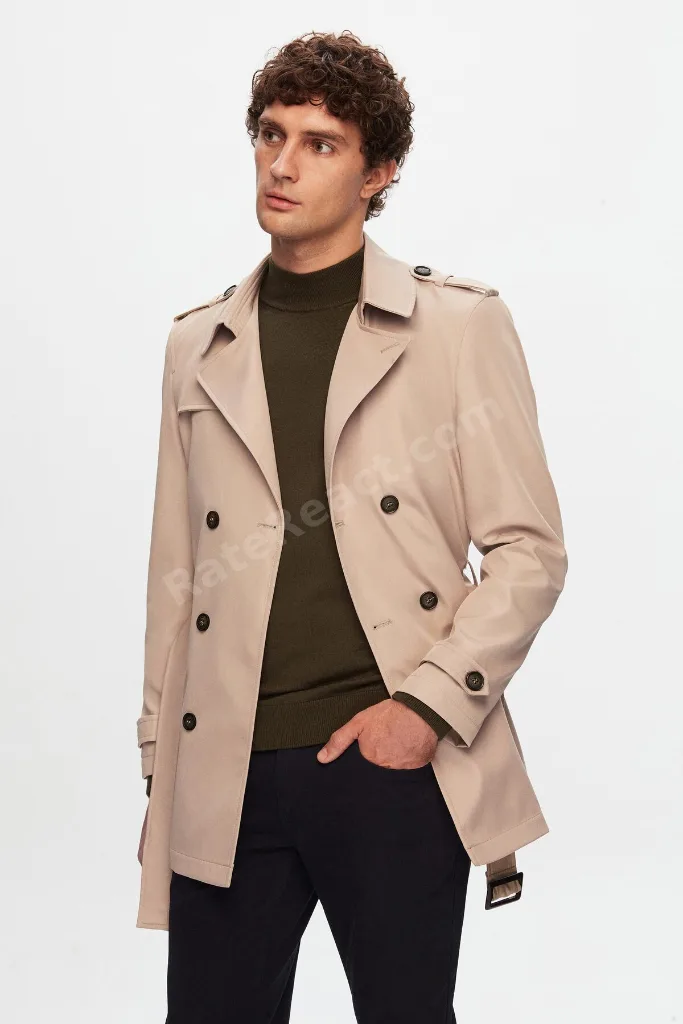 Ds Damat Regular Fit Bej Apoletli Beli Kemerli Pardösü/Trenckot