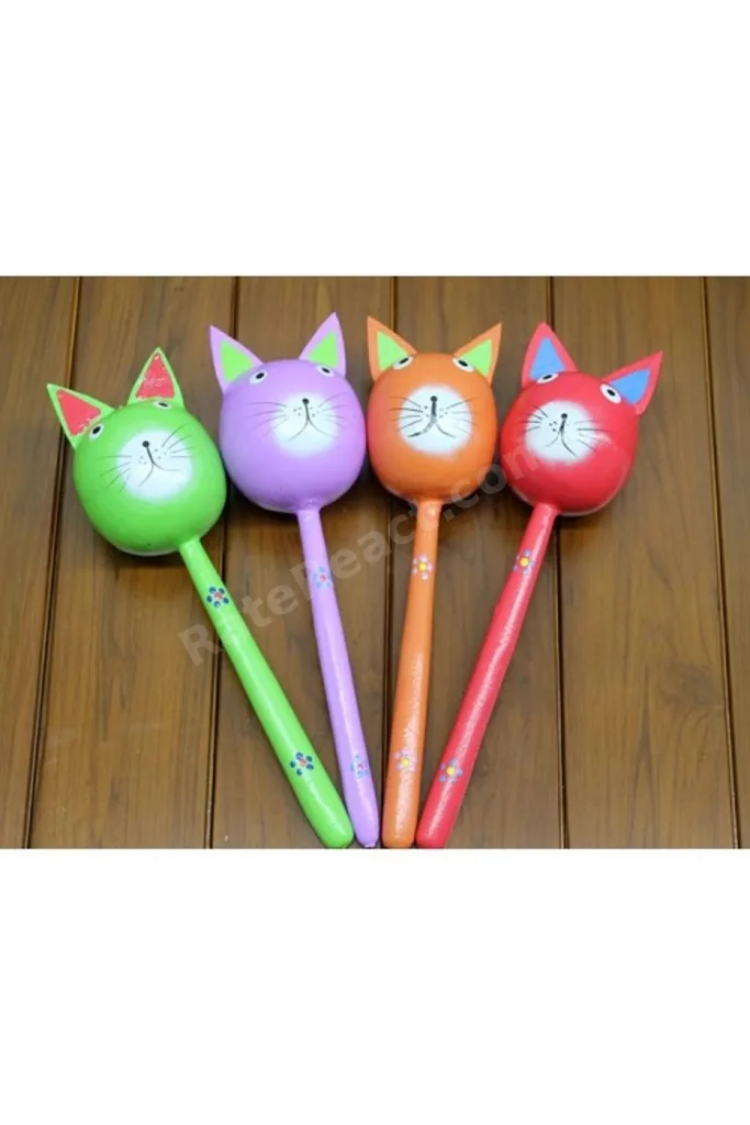 Ahşap Kedi Marakas Tekli