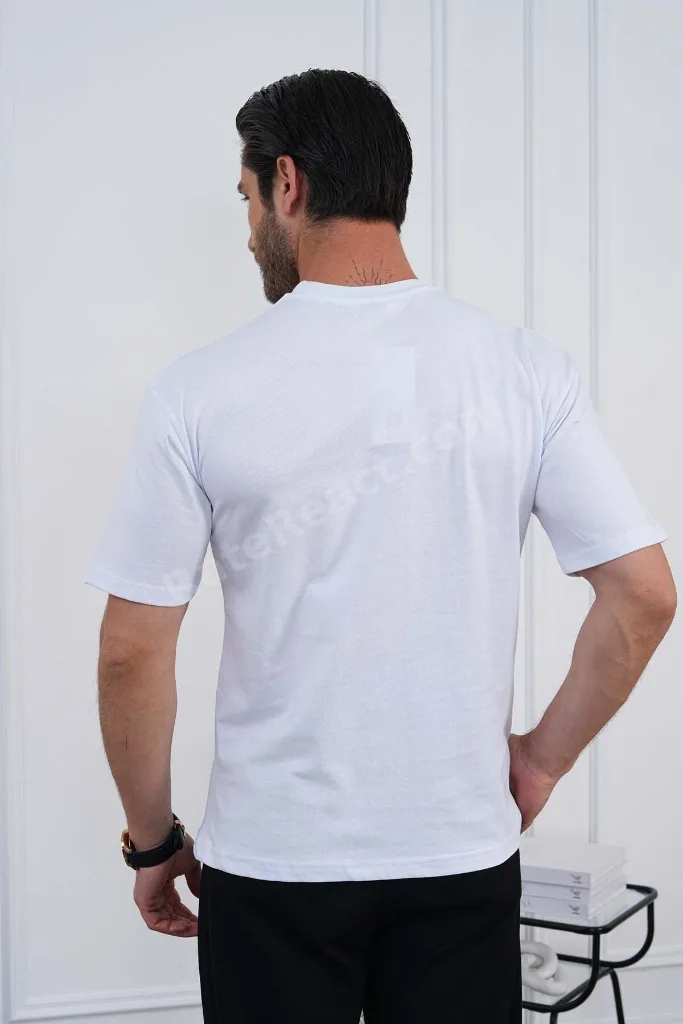 Bisiklet Yaka Beyaz Regular Fit %100 Pamuklu Erkek Tişört
