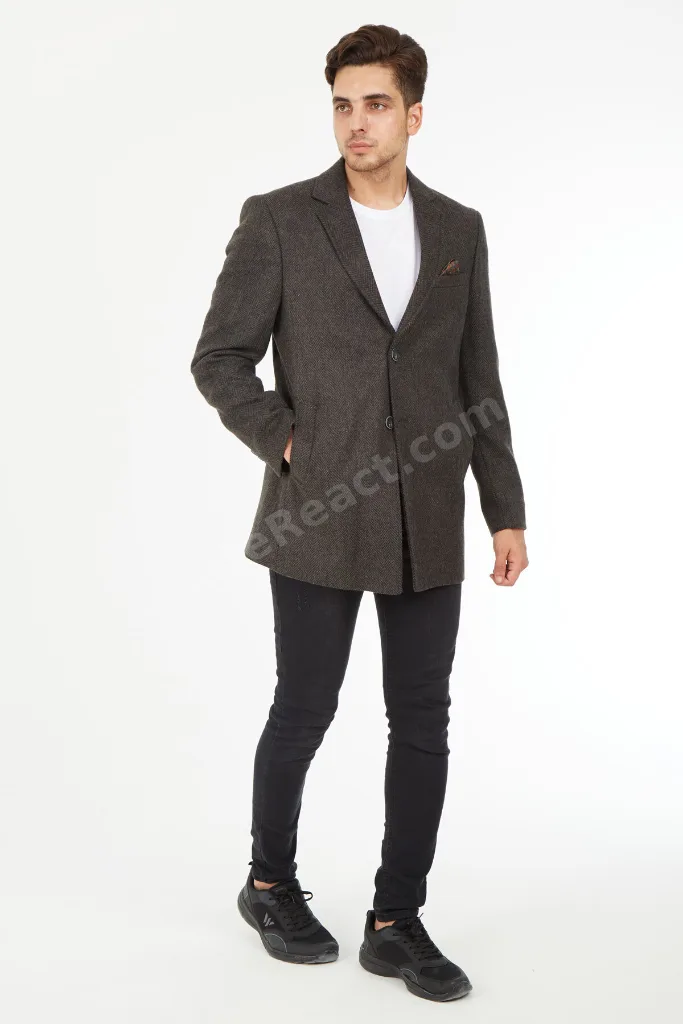 Slim Fit  Ceket Yaka Balıksırtı Kısa Palto