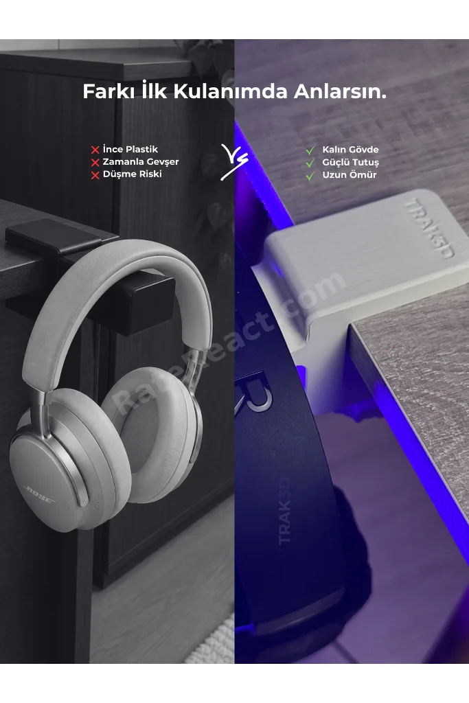 Premium Beyaz Asılabilir Kulaklık Standı – Sağlam Gamer Modeli, Kaydırmaz Keçeli
