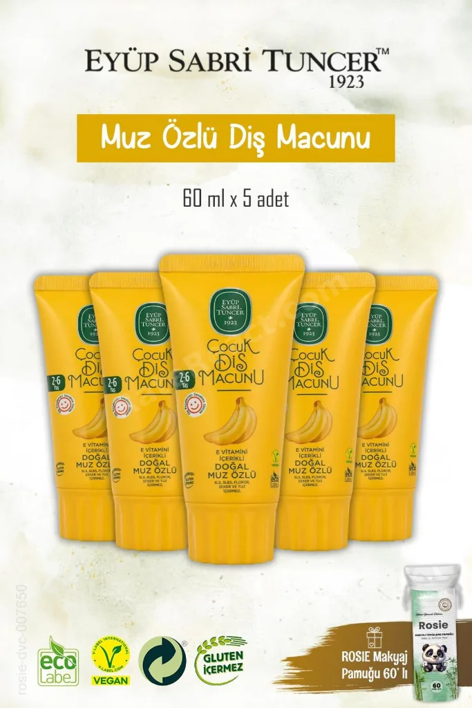 Doğal 5 Adet Muz Özlü Diş Macunu 60 ml, Rosie Hediye