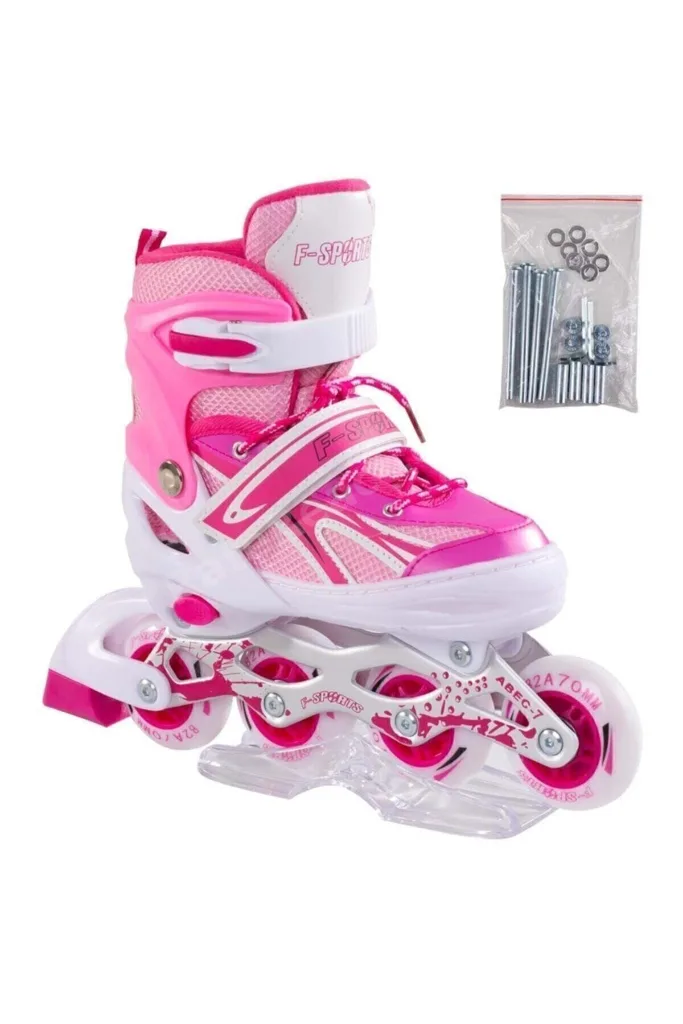 F-sports Pembe Ayarlabilir 2+2 Işıklı Metal Alıştırma Pateni Çanta