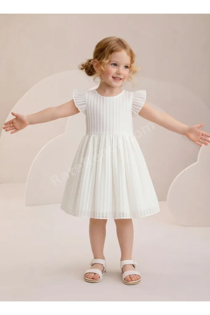 Kız Çocuk Elbise Beyaz Fırfırlı Kolsuz Detaylı Yazlık Elbise Doğum Günü Ve Partywear 3-6 Yaş