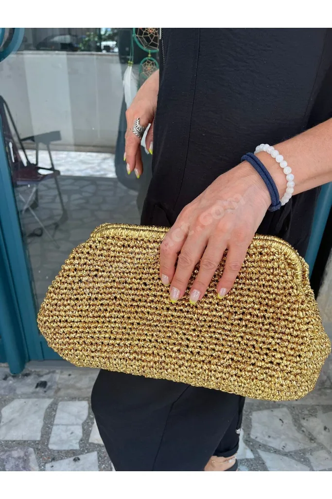 burslu gold clutch çanta