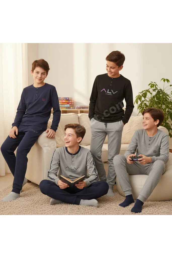 Genç Erkek Pamuklu 4 Adet 2'li Pijama Takımı BB2491