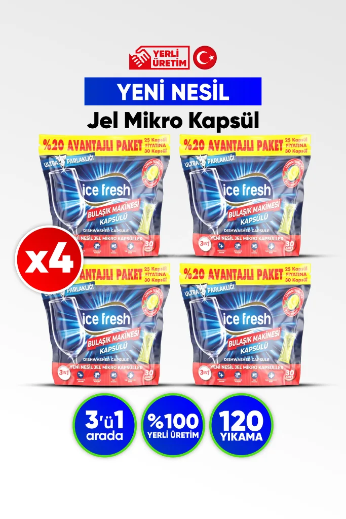 4'Lü Bulaşık Makinesi Deterjanı Jel Kapsülü ( Kısa Programlarda Etkili)YERLİ MAL ESKİŞEHİR ÜRETİM