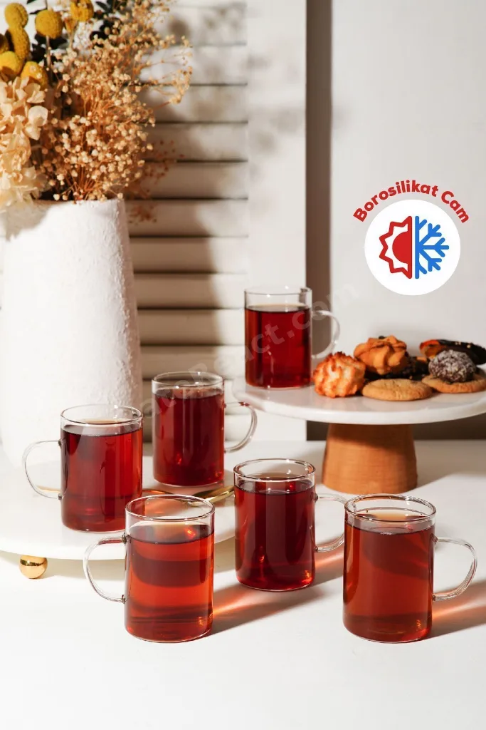 6'lı Isıya Dayanıklı Borosilikat Cam Kupa Bardak