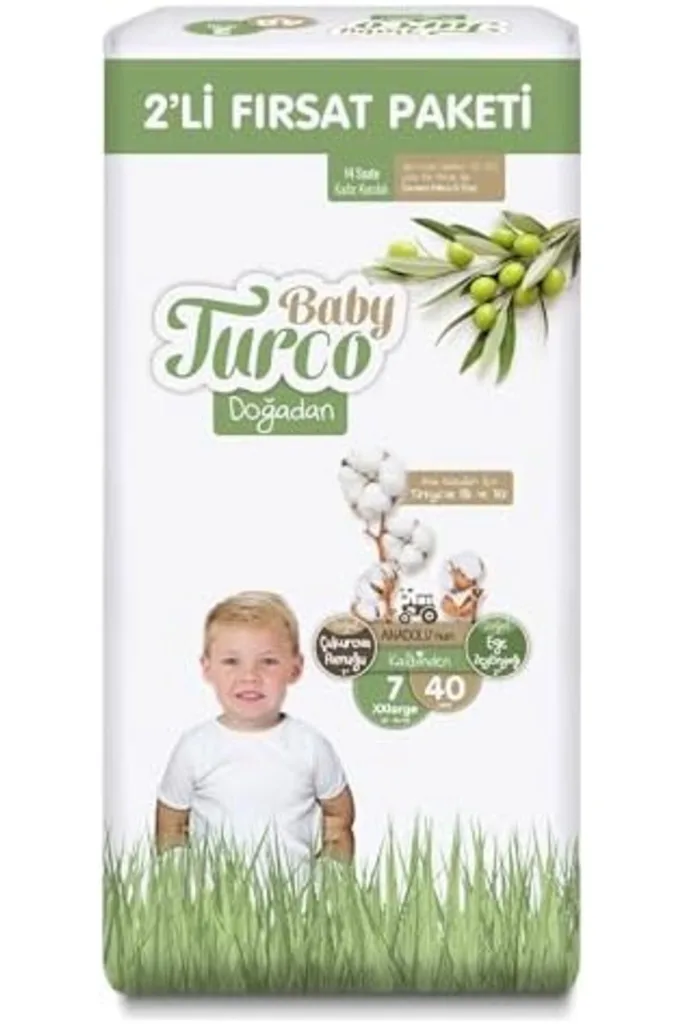 TTKTEKNOLOJİ Baby Turco Doğadan 2'li Fırsat Paketi Bebek Bezi 7 Numara Xxlarge 40 Adet TTKTEKNOLOJİ