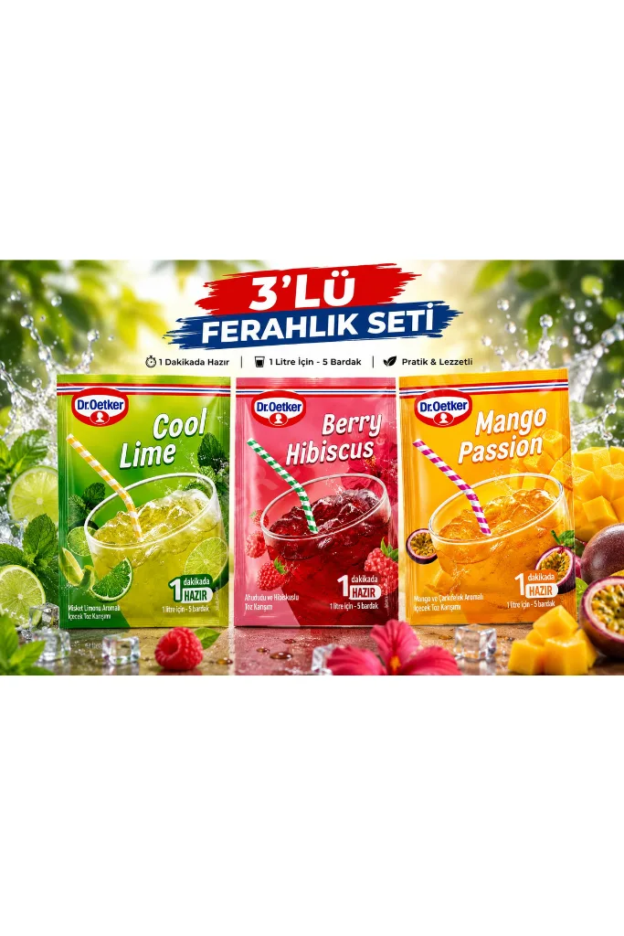 🔥 3’lü Serinletici İçecek Seti | Cool Lime + Berry Hibiscus + Mango Passion | Karışık Lezzet Paketi