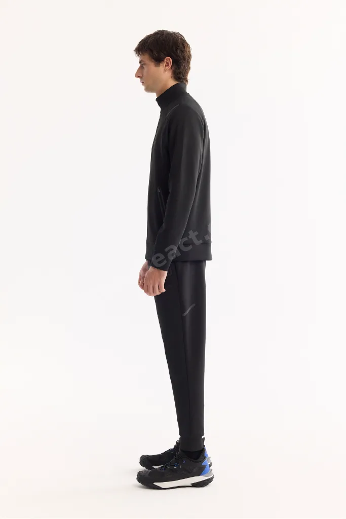 Erkek Siyah Dik Yaka Fermuarlı Bi-Stretch Regular Fit Sweatshirt A52Y1335