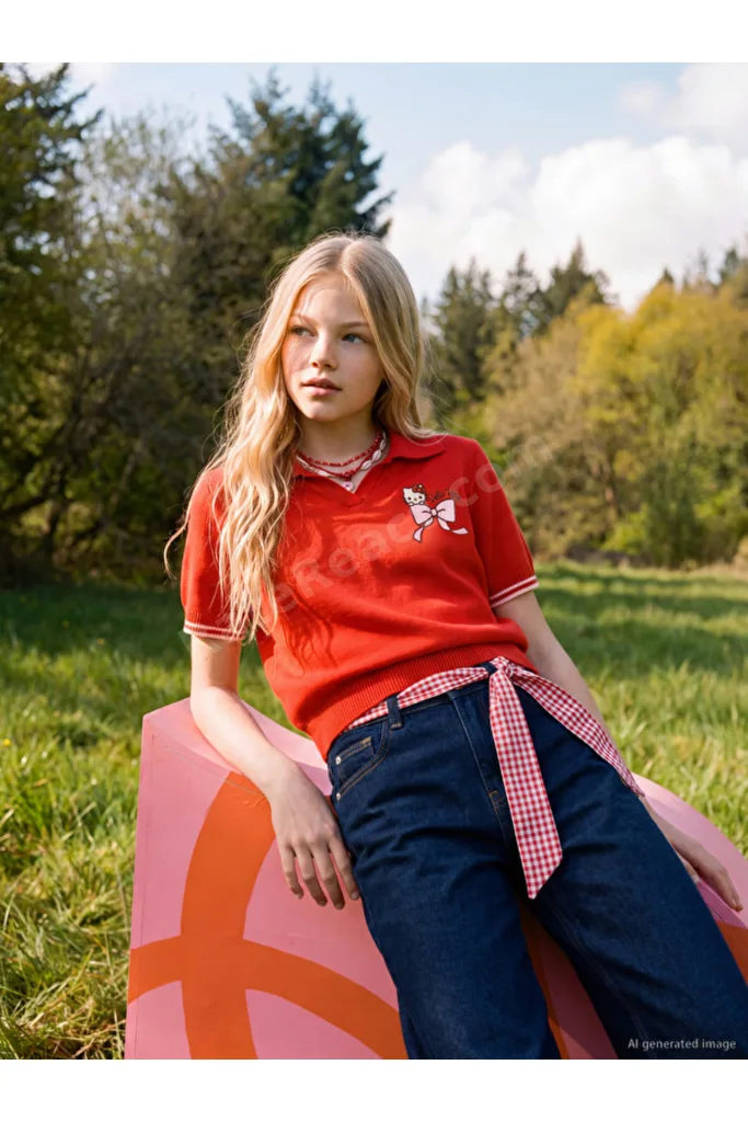 Shining Store'dan Işıltılı Seçimler Hello Kitty Nakışlı Kız Çocuk Triko Kazak