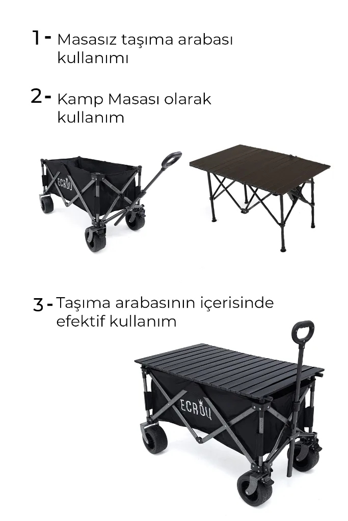 Katlanabilir, Taşınabilir, Vagon Masalı, Metal Kamp Ve Piknik Taşıma Pazar Arabası Siyah