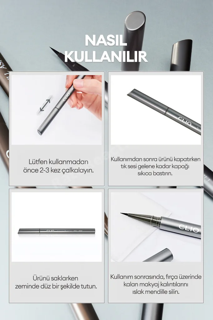 İnce, Mikrofiber Fırça Uçlu Kalem Eyeliner CLIO Superproof Brush Liner Kill Ash (001 Ash Gray)