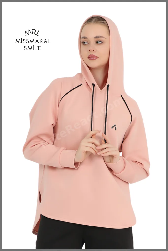 Kadın   Eşofman Üst Yavruağzı  Scuba Kapüşonlu Reglan Kol Aktif Spor Sweatshirt