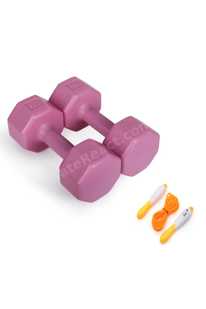 3 Kg Pembe Renk Dambıl Set ve Sayaçlanabilir Atlama İpi