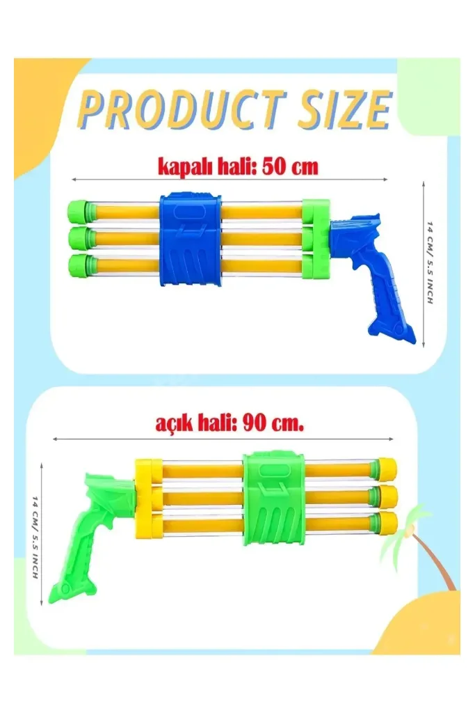 3 Başlıklı Su Pompası Havuz Deniz Oyuncağı Pompalı Su Tabancası