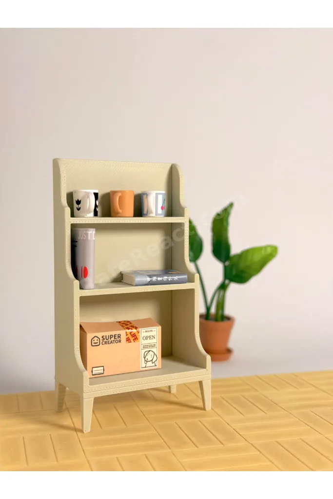 Minyatür Krem Renk Raf Maket 8,9x4,9cm - Bebek evi eşyası