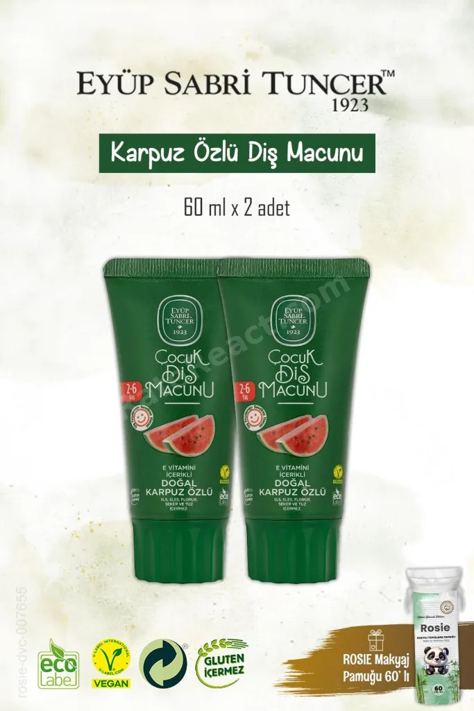 Doğal Karpuz Özlü Diş Macunu 2 Adet 60 ml, Rosie Hediye