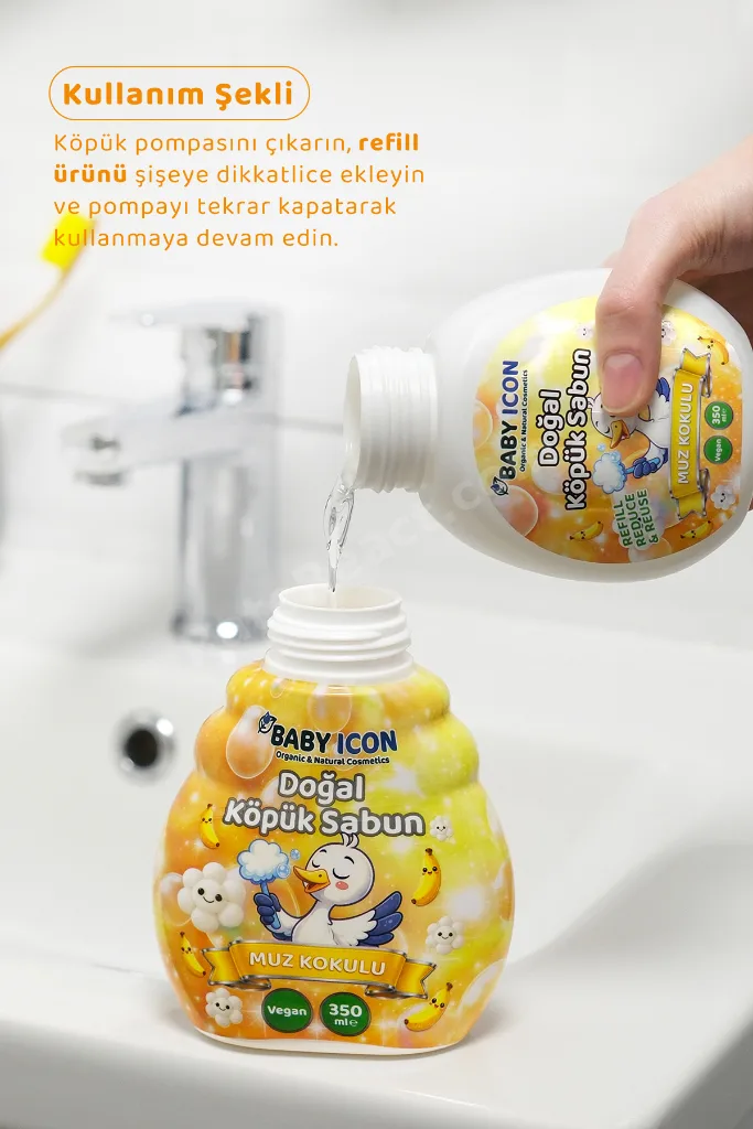 6lı Yedek Dolum - Doğal Çocuk Köpük Sabun 350 ml Muz Kokulu