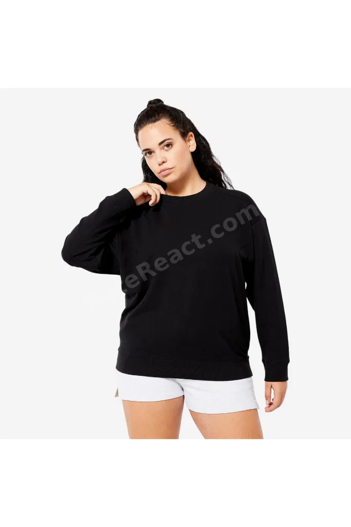 Domyos Kadın Siyah Oversize Sweatshirt - Fitness Hafif Antrenman