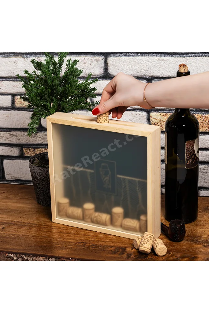Ahşap Kumbara Çerçeveli Para Ve Anı Şarap Toplama Koleksiyon Kutusu 24 x 24 x 4,5 cm