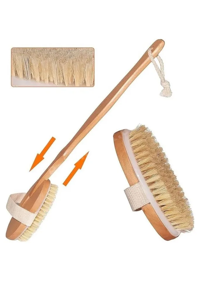 Doğal Ahşap Vücut Fırçası Uzun Saplı At Kılı Kuru Fırçalama Masaj Fırçası (Selülit & Peeling Etkili)
