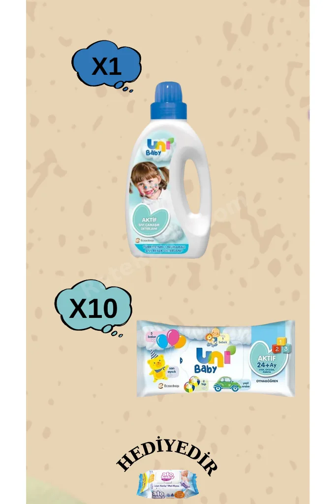 DETERJAN 1500 ML 1 ADET ISLAK MENDİL (52 YAPRAK) 10 PAKET 520 YAPRAK