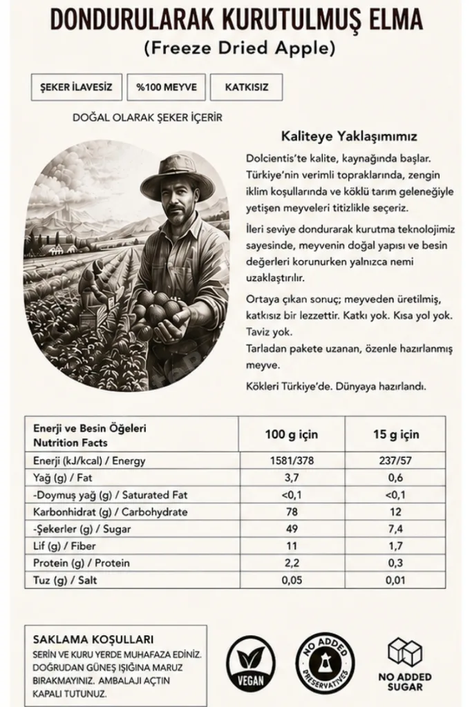 Freeze Dried Elma 15 g Dondurularak Kurutulmuş Çıtır Dilim Elma Cipsi Şeker İlavesiz