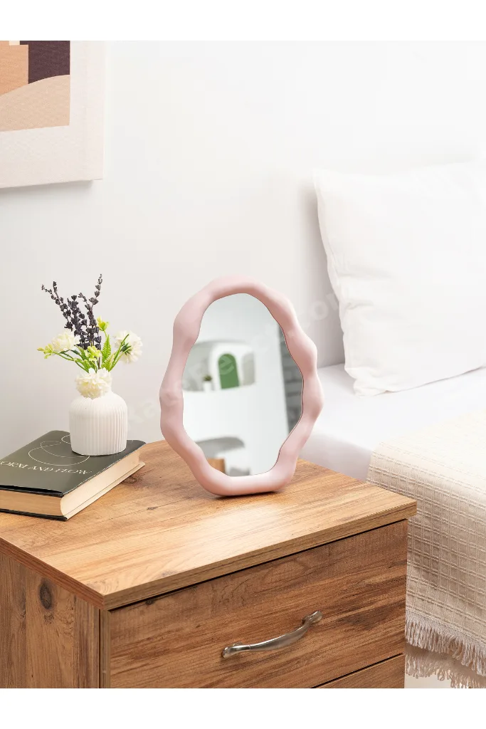 Modern bulut formlu makyaj aynası , takı tabağı , duvar aynası mat pembe renk