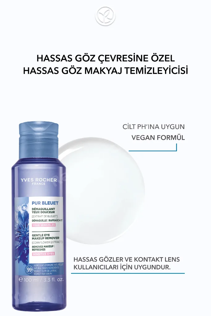 Hassas Cilt, Lens Kullanımına Uygun, Rahatlatıcı, Prebiyotik Göz Makyaj Temizleyici-Pur Bleuet-100ml