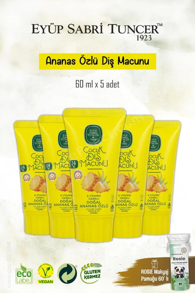 Doğal 5 Adet Ananas Özlü Diş Macunu 60 ml, Rosie Hediye